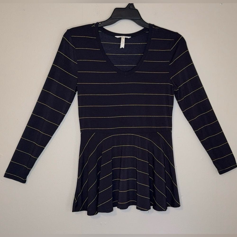 Matilda Jane Enjoy The Party Black Gold Striped Long Sleeve Peplum Top small